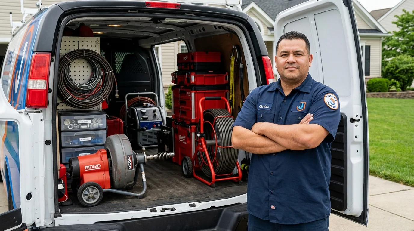 Professional drain cleaning equipment and Johns Plumbing LLC plumber in Nitro