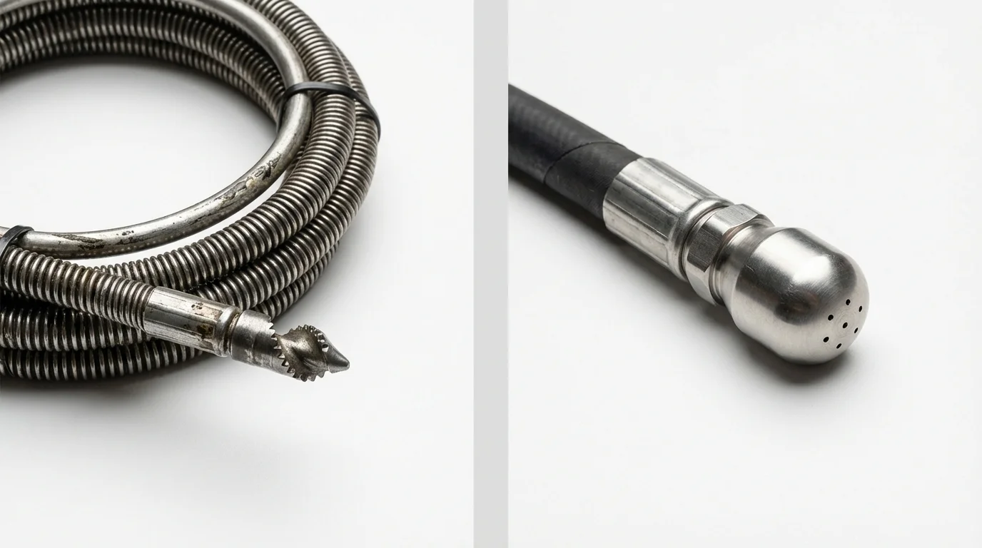 Drain snake cable and hydro jetting nozzle used for drain cleaning in Nitro, WV