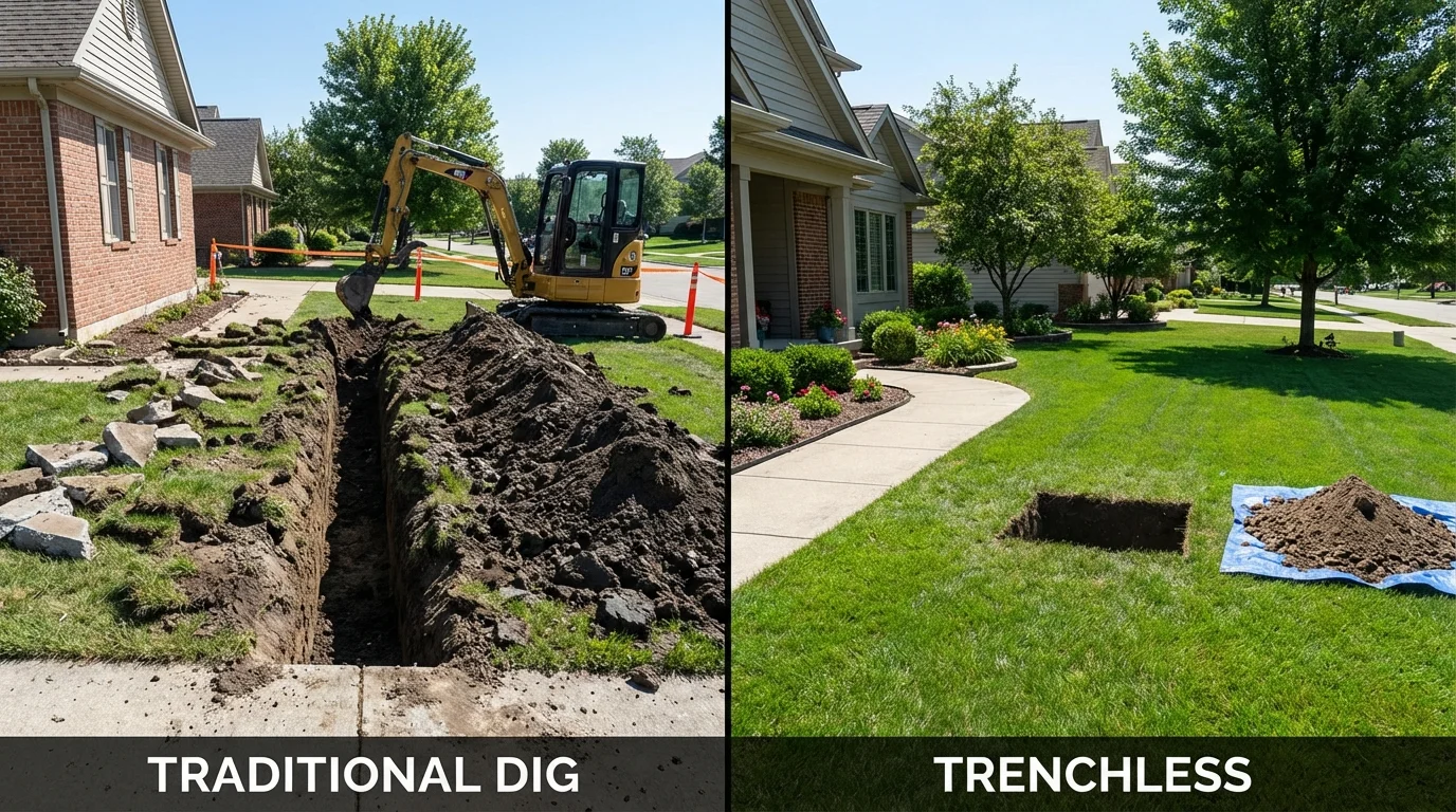 Trenchless sewer repair with minimal yard damage versus traditional excavation in Nitro, WV